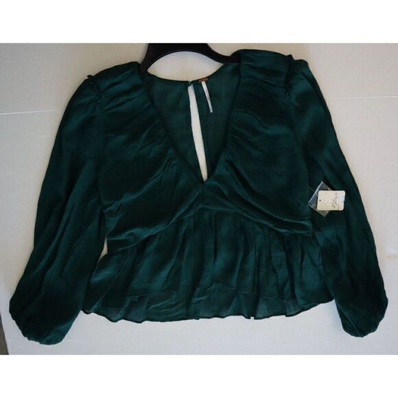 Free People OB1388568 Women's Sz S Garden Gem Green Daia Ruched Peplum Top - Picture 8 of 9